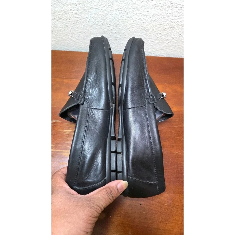 Hugo Boss Men's Black Leather Slip-On Loafers Metal Bit Detail - Size 11.5M‎
